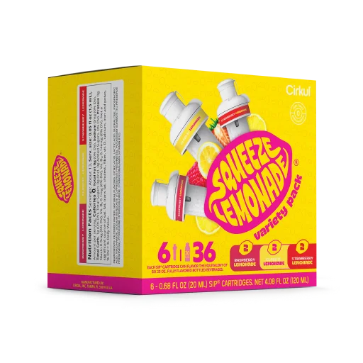 Vitamin-Infused Squeeze Lemonade 6-Pack Variety Pack 3TLS - Zero-Calorie Multi-Flavor Sip Pods for Water Bottle Detail