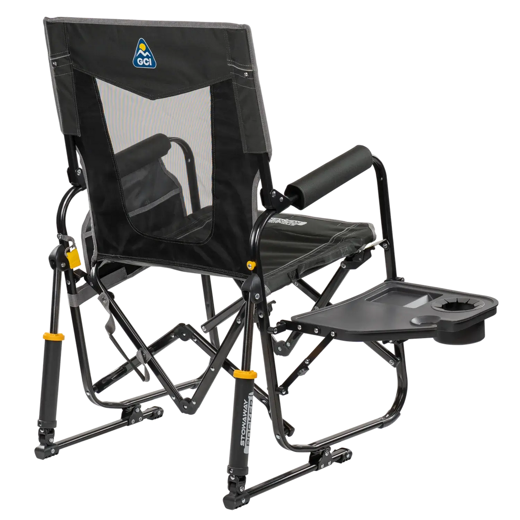 Premium All-Weather Stowaway Rocker with Side Table - Choice 253 - Heavy-Duty Kickback Rocker with Beverage Holder Detail