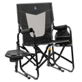 Premium All-Weather Stowaway Rocker with Side Table - Choice 253 - Heavy-Duty Kickback Rocker with Beverage Holder - Dark Charcoal