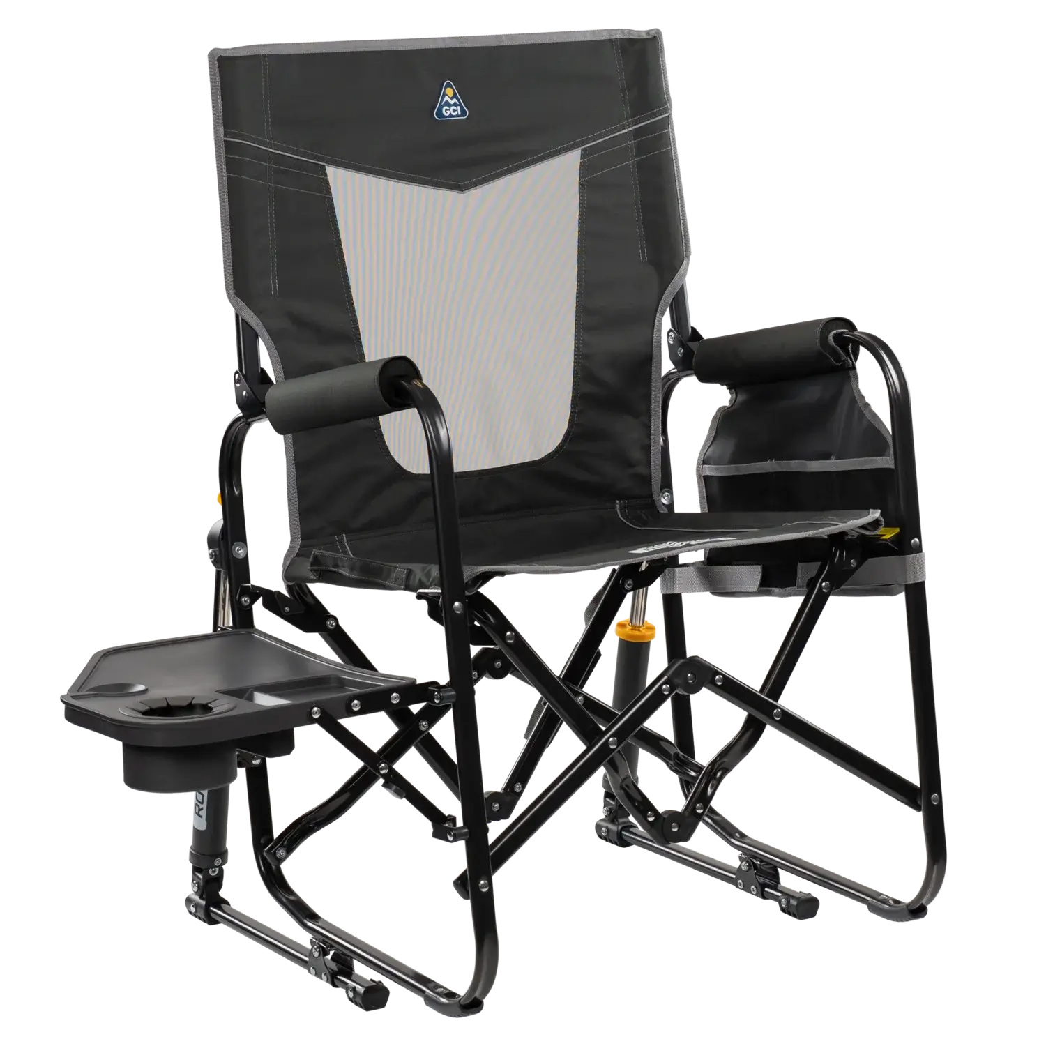 Premium All-Weather Stowaway Rocker with Side Table - Choice 253 - Heavy-Duty Kickback Rocker with Beverage Holder - Dark Charcoal