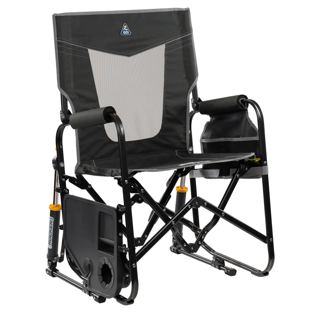 Premium All-Weather Stowaway Rocker with Side Table - Choice 253 - Heavy-Duty Kickback Rocker with Beverage Holder Detail