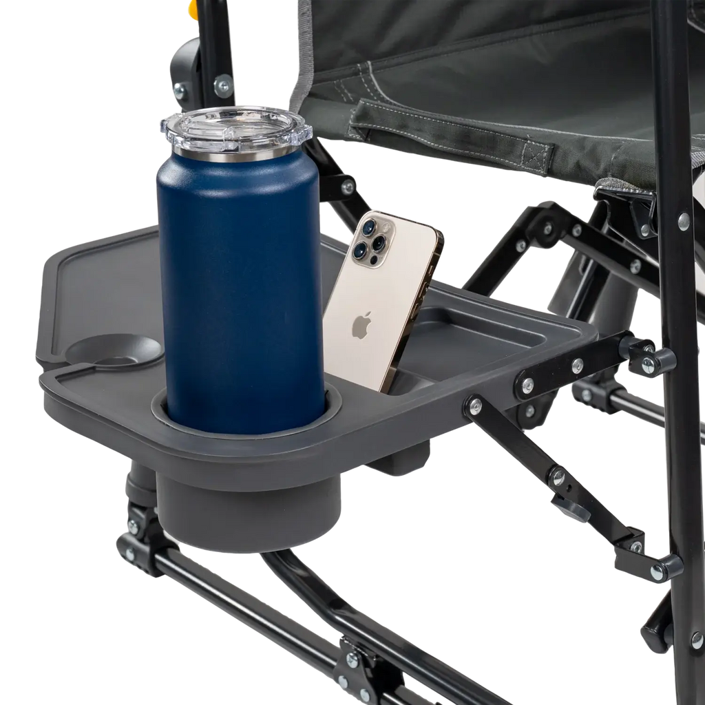 Premium All-Weather Stowaway Rocker with Side Table - Choice 253 - Heavy-Duty Kickback Rocker with Beverage Holder Detail