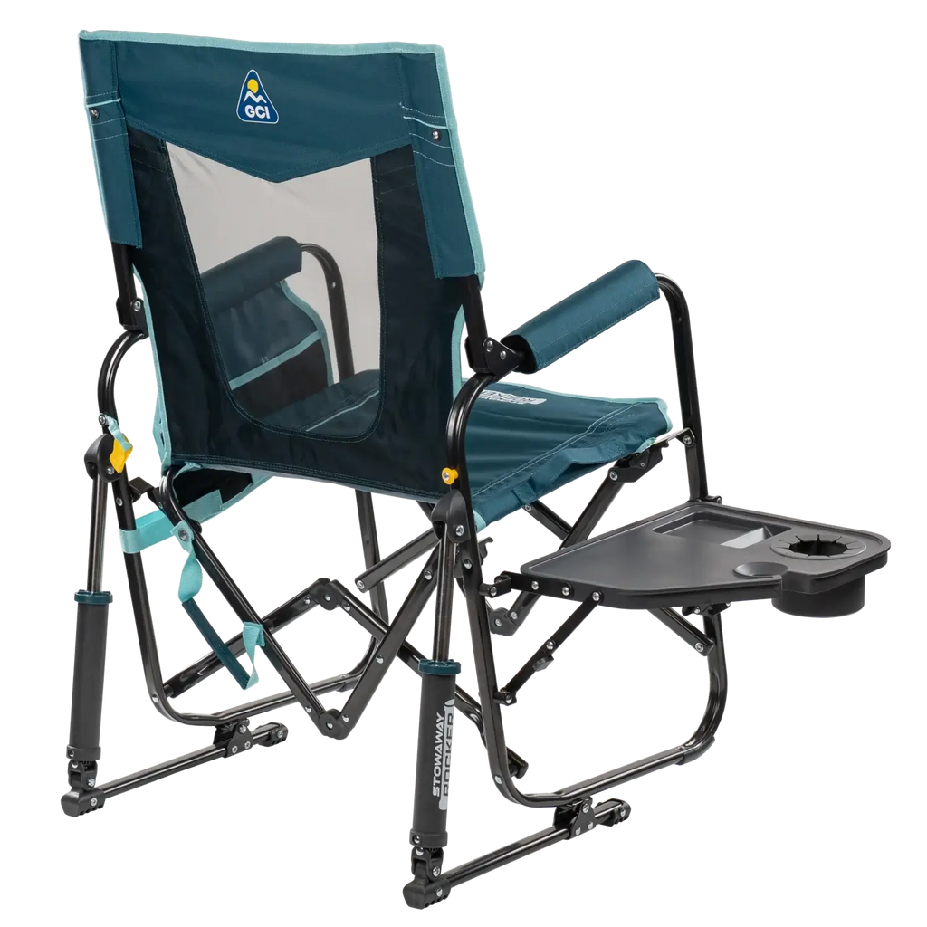 Premium All-Weather Stowaway Rocker with Side Table - Choice 253 - Heavy-Duty Kickback Rocker with Beverage Holder Detail