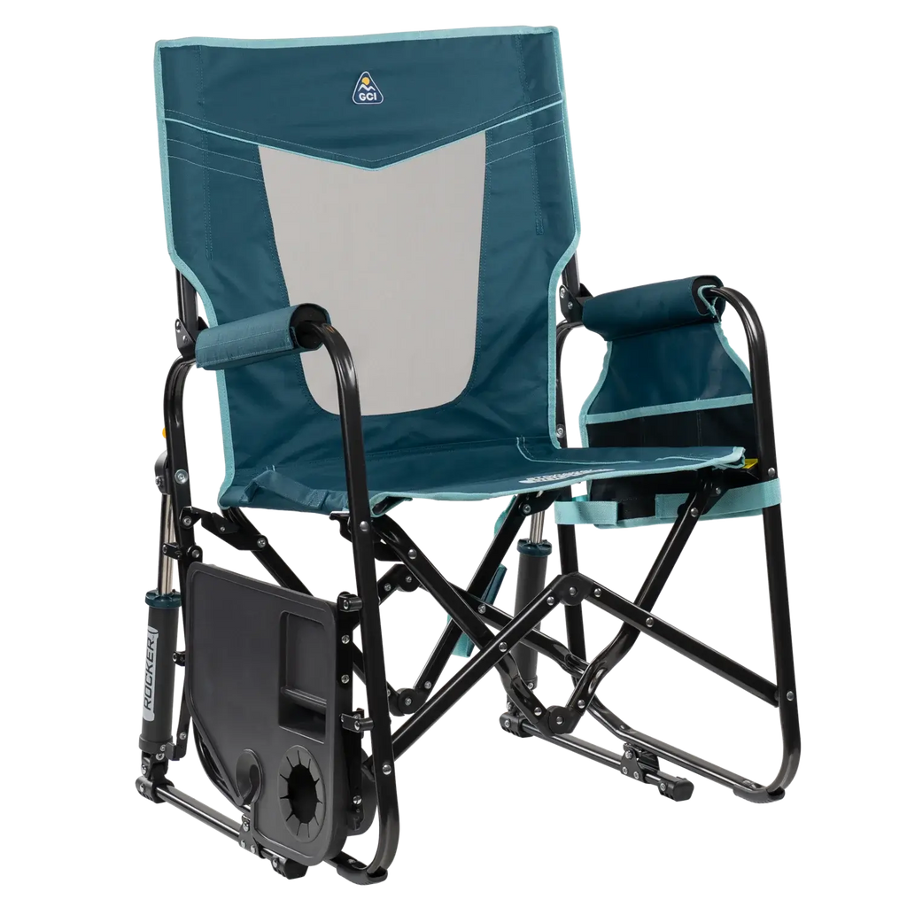 Premium All-Weather Stowaway Rocker with Side Table - Choice 253 - Heavy-Duty Kickback Rocker with Beverage Holder Detail