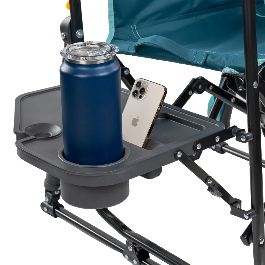 Premium All-Weather Stowaway Rocker with Side Table - Choice 253 - Heavy-Duty Kickback Rocker with Beverage Holder Detail