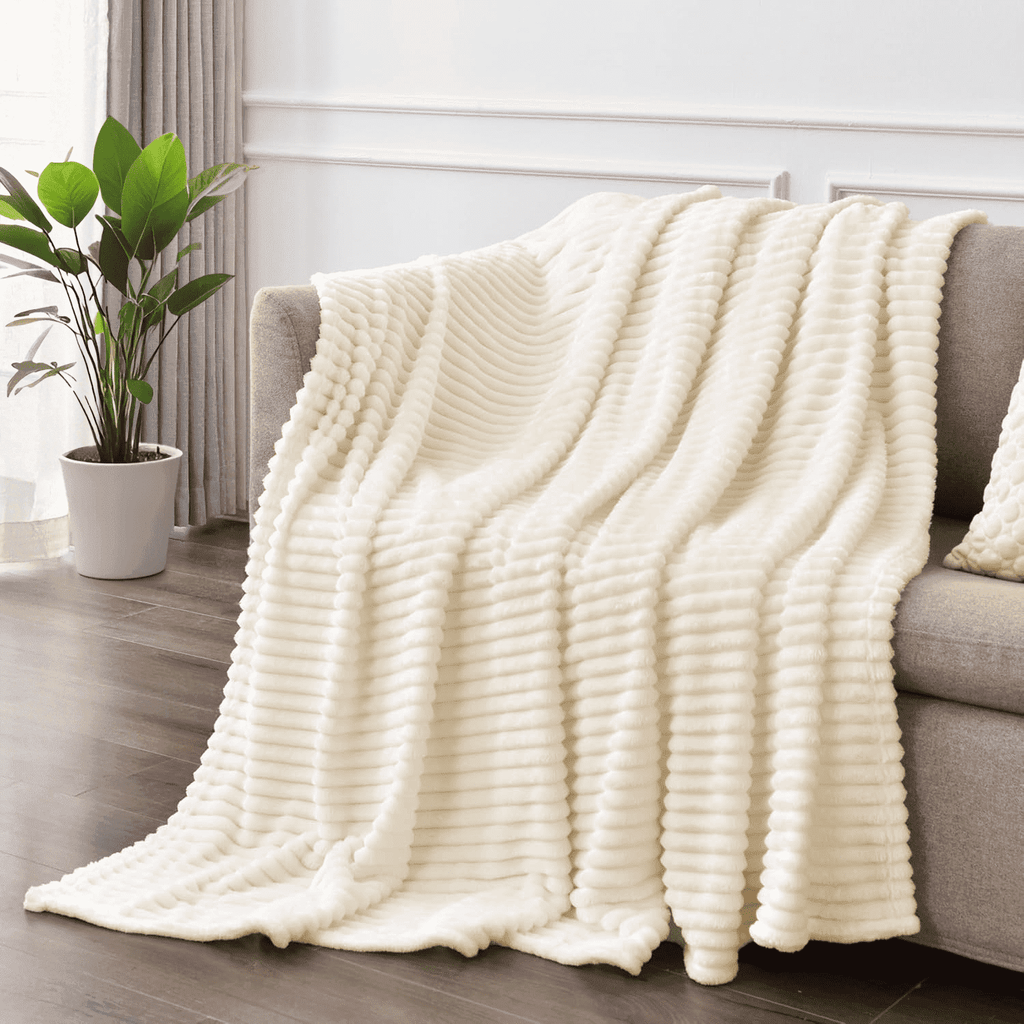Decorative Knitted Throw Size Blanket, Extra Soft Lightweight Bed Blanket with Strip , Plush Fuzzy Cozy Throws for Couch, Bed, Sofa Cozy... - Luxury Knitted Decorative Throw Blanket with Fringes - Default Title
