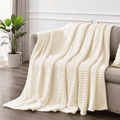 Decorative Knitted Throw Size Blanket, Extra Soft Lightweight Bed Blanket with Strip , Plush Fuzzy Cozy Throws for Couch, Bed, Sofa Cozy... - Luxury Knitted Decorative Throw Blanket with Fringes - Default Title