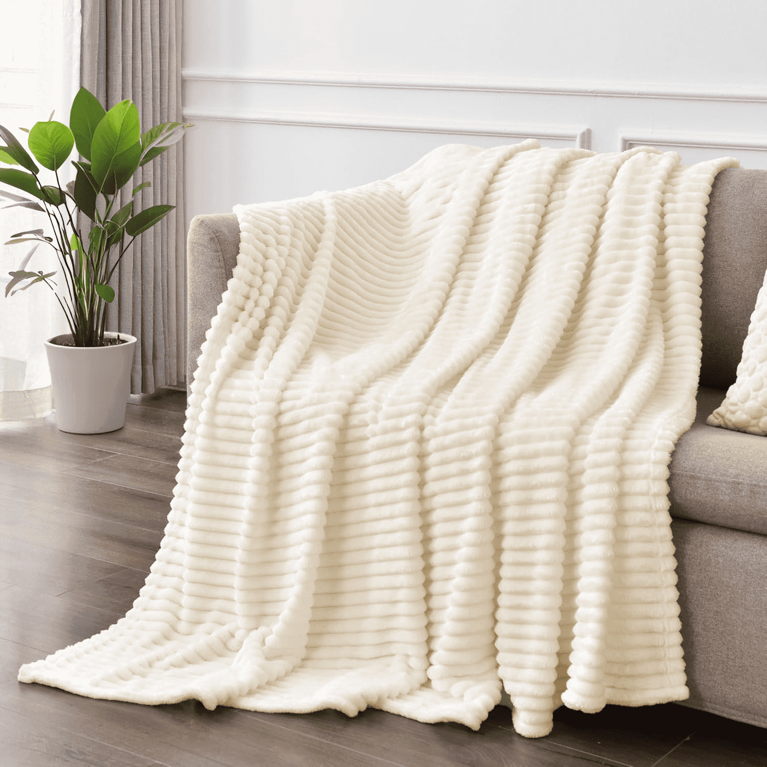 Decorative Knitted Throw Size Blanket, Extra Soft Lightweight Bed Blanket with Strip , Plush Fuzzy Cozy Throws for Couch, Bed, Sofa Cozy... - Luxury Knitted Decorative Throw Blanket with Fringes - Default Title