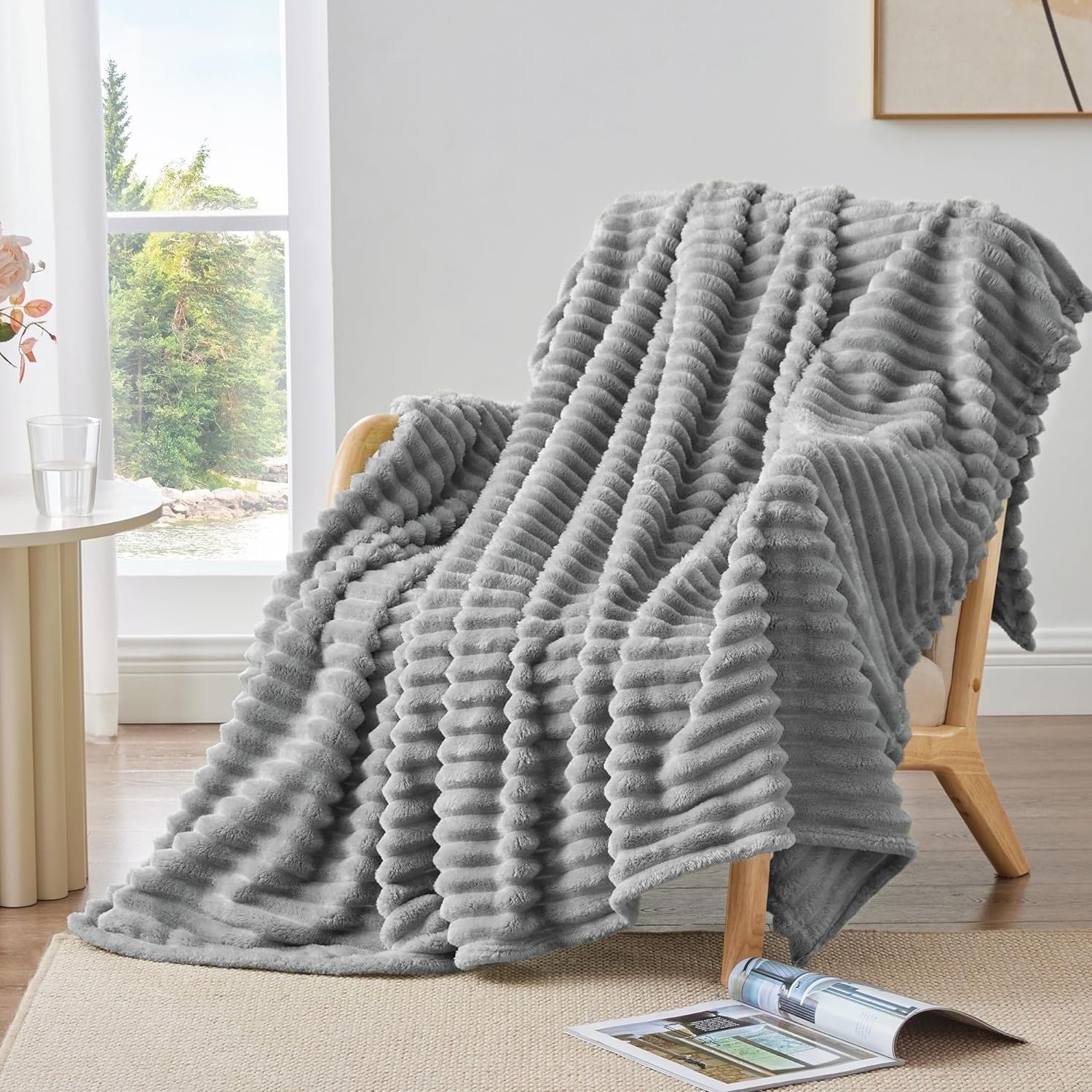 Super Soft Flannel for Couch,Sofa,Bed, Super Soft Striped Gray Bed for Office Picnic Travel Bedroom, Warm Cozy Lightweight Home Decor fo... - Luxury Knitted Decorative Throw Blanket with Fringes - Default Title