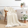 Cozy Fleece Throw Blanket for Couch, Ultra Soft Cream White Throws for Travel Camping Sofa Bed, Lightweight Cozy Bed Blanket for ... - Luxury Knitted Decorative Throw Blanket with Fringes - Default Title